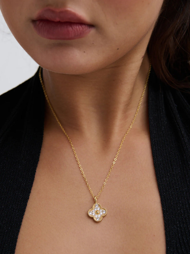 Clover Embellished 18K Gold Plated Necklace - Indy Love