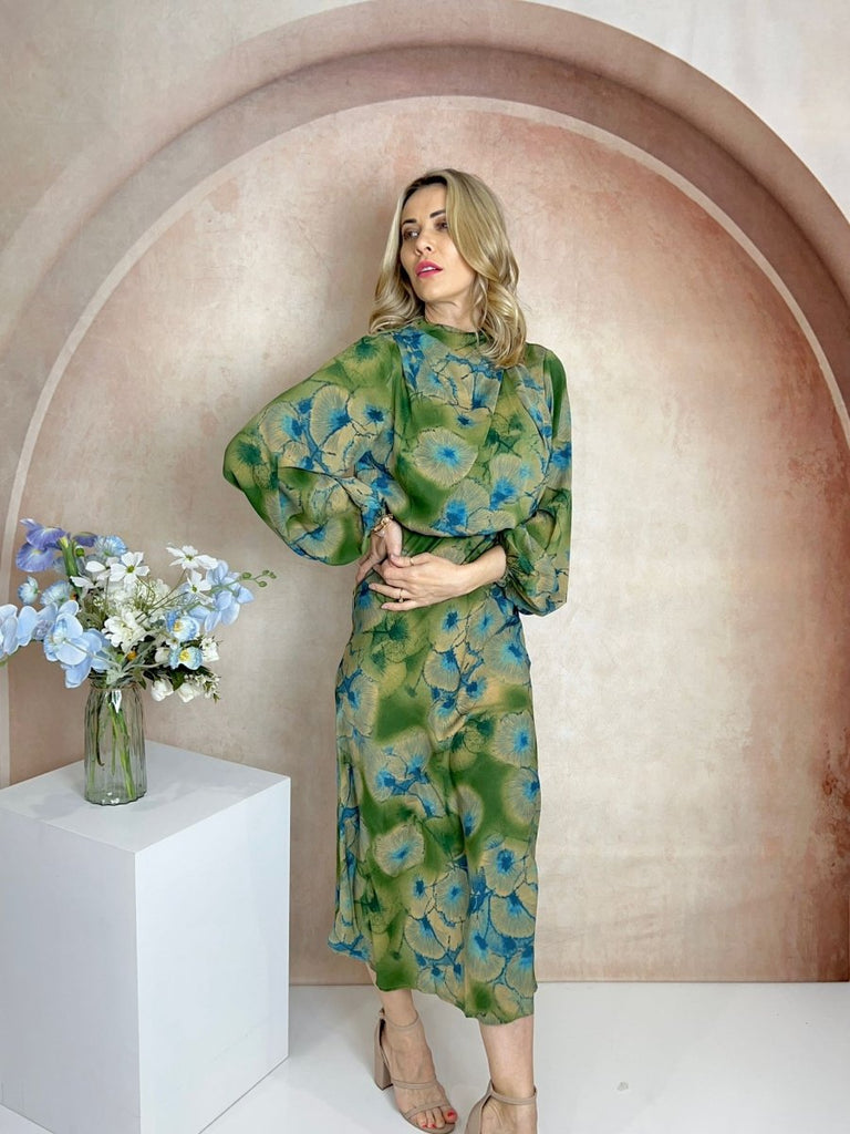 Amber Cowl Midi Dress Green - Indy Love