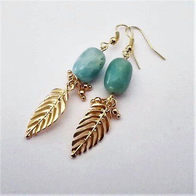 Amazonite And Gold Leaf Earrings - Indy Love