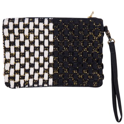 Embellished Clutch Bag with zip and detachable handle black & gold - Indy Love