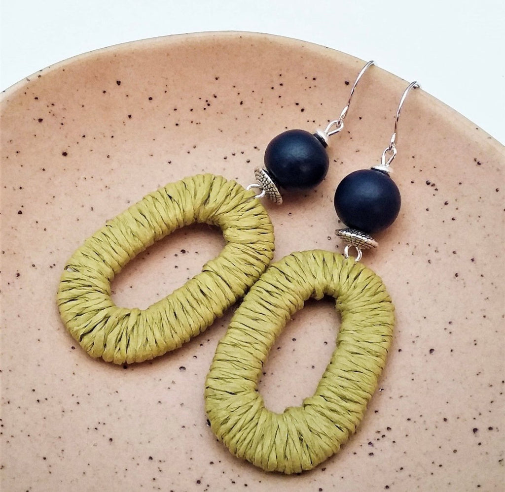 Green Raffia Earrings - Indy Love