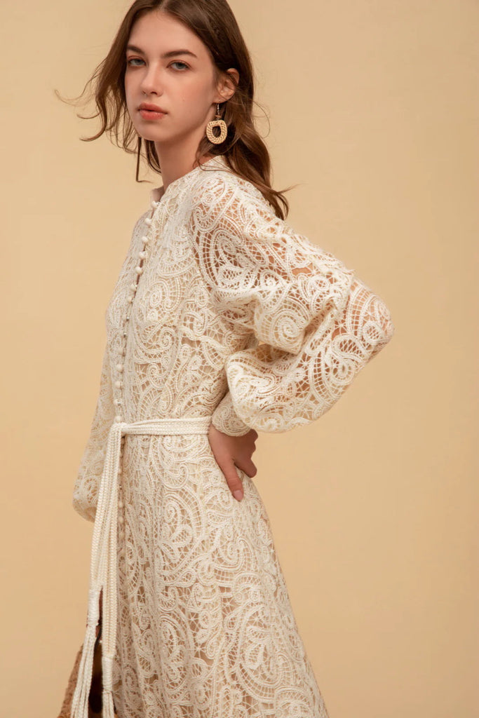 Irina Long Belted Lace Dress - Indy Love