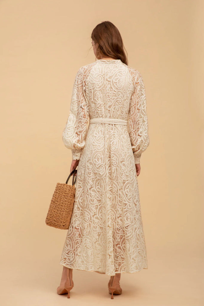 Irina Long Belted Lace Dress - Indy Love