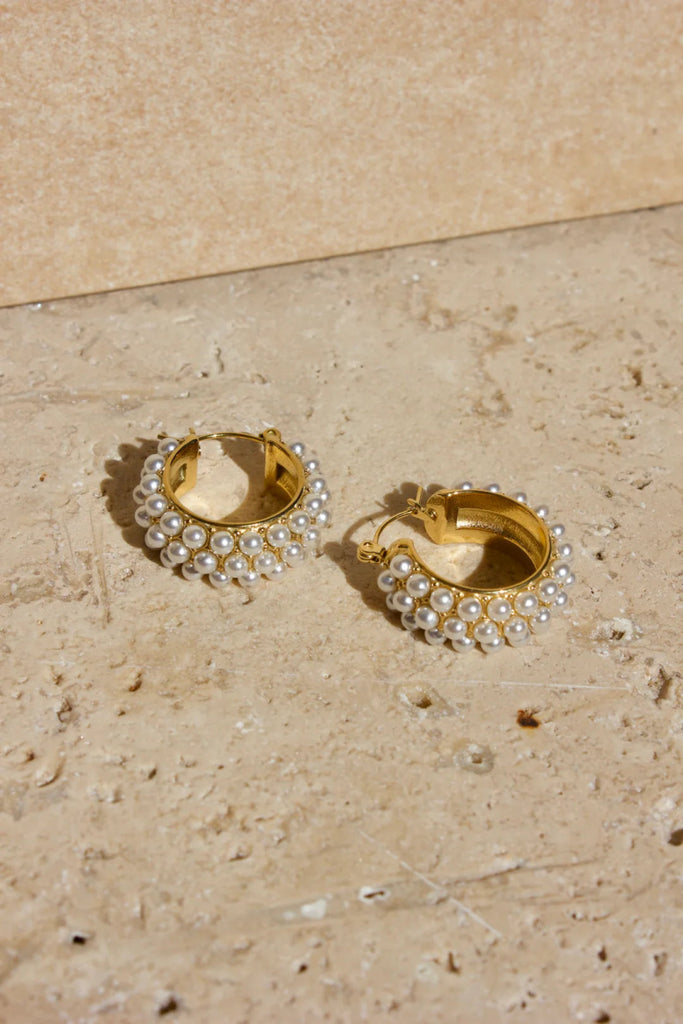Mylah Pearl Gold Hoop Earrings - Indy Love