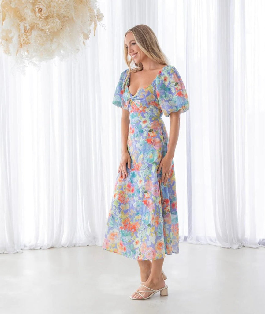 Sarina Midi Floral Dress (arriving Wednesday ) - Indy Love