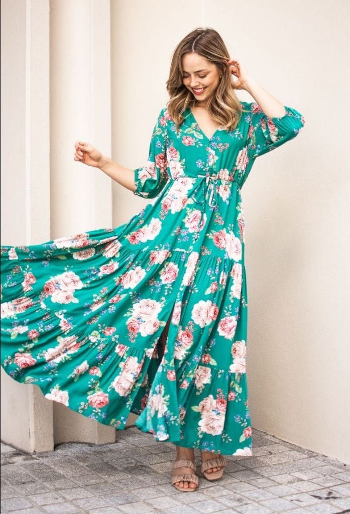 Selma Floral Dress Jade Maxi (online only) - Indy Love
