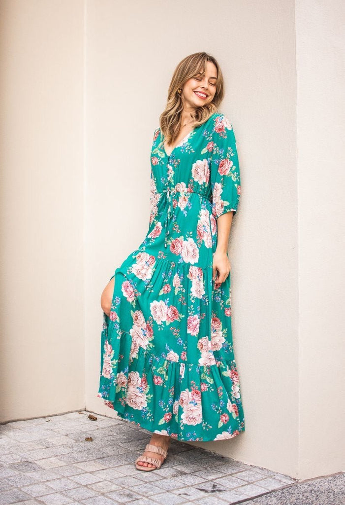 Selma Floral Dress Jade Maxi (online only) - Indy Love